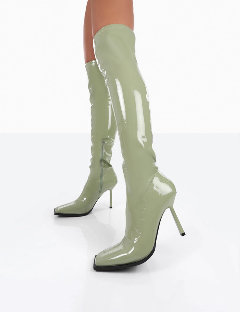 Jenine Green Patent Over The Knee Stiletto Heeled Boots 5 Jenine Green Patent Over The Knee Stiletto Heeled Boots - Image 3