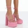 Glow Girl Baby Pink PU Lace Up Platform High Heels