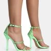 Golda Pastel Green Diamante Strappy Barely There Square Toe Stiletto Heels