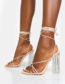 Clara Nude Pu Strappy Lace Up Round Toe Clear Perspex Heels -Chic Footwear Shop 12 05b1f312 1270 426b 9523 f0955404ae9f