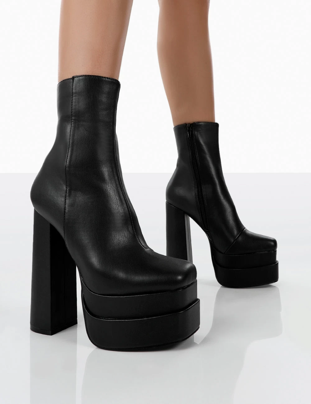Supine Wide Fit Black Pu Chunky Platform High Heeled Block Ankle Boots 3 Supine Wide Fit Black Pu Chunky Platform High Heeled Block Ankle Boots