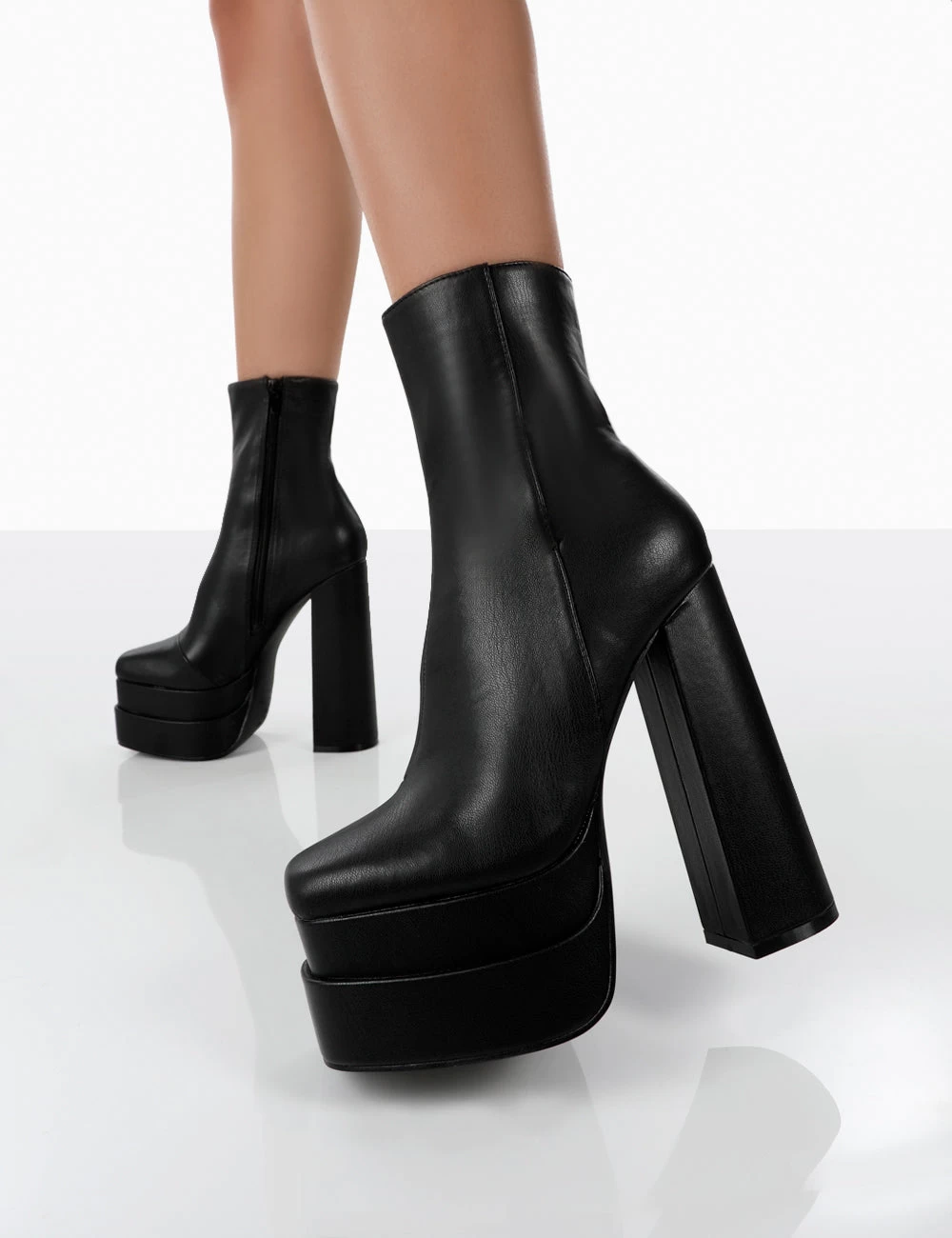 Supine Wide Fit Black Pu Chunky Platform High Heeled Block Ankle Boots 4 Supine Wide Fit Black Pu Chunky Platform High Heeled Block Ankle Boots - Image 2
