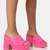 Wavez Pink Terry Towelling Round Toe Platform Block Heel Mules -Chic Footwear Shop 1771A1802copy