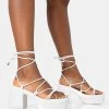 Darcy Ecru Pu Strappy Lace Up Square Toe Mid Flatform Heels -Chic Footwear Shop 1771A2415copy