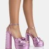 Magnum Pink Metallic PU Knot Strap Platform Diamante Block Heels 1 Magnum Pink Metallic PU Knot Strap Platform Diamante Block Heels -Chic Footwear Shop 1771A2516copy2