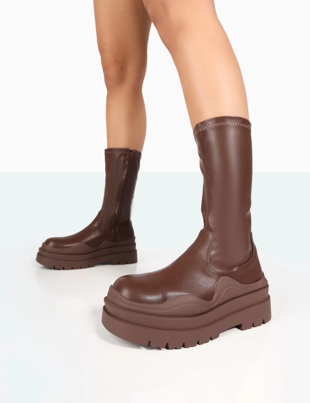 Cam Chocolate PU Chunky Sole Round Toe Ankle Boots 4 Cam Chocolate PU Chunky Sole Round Toe Ankle Boots - Image 2