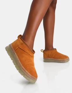 Bambi Tan Faux Suede Ultra Mini Ankle Boots -Chic Footwear Shop 1 6c1bc2fb ea1d 4dfc 8e04 e3b350af58f1