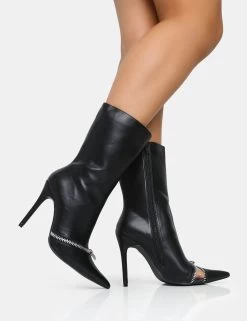 Pitstop Black Pu Zip Detail Pointed Toe Stiletto Heel Ankle Boots -Chic Footwear Shop 1 c262fdcf 671e 4540 a2c3 59eee65cfde7
