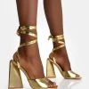 Mojito Gold Lace Up Pyramid Block Heels 1 Mojito Gold Lace Up Pyramid Block Heels -Chic Footwear Shop 2IMG 1190copy