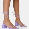 Casey Lilac Strappy Lace Up Square Toe Low Block Heel Sandals