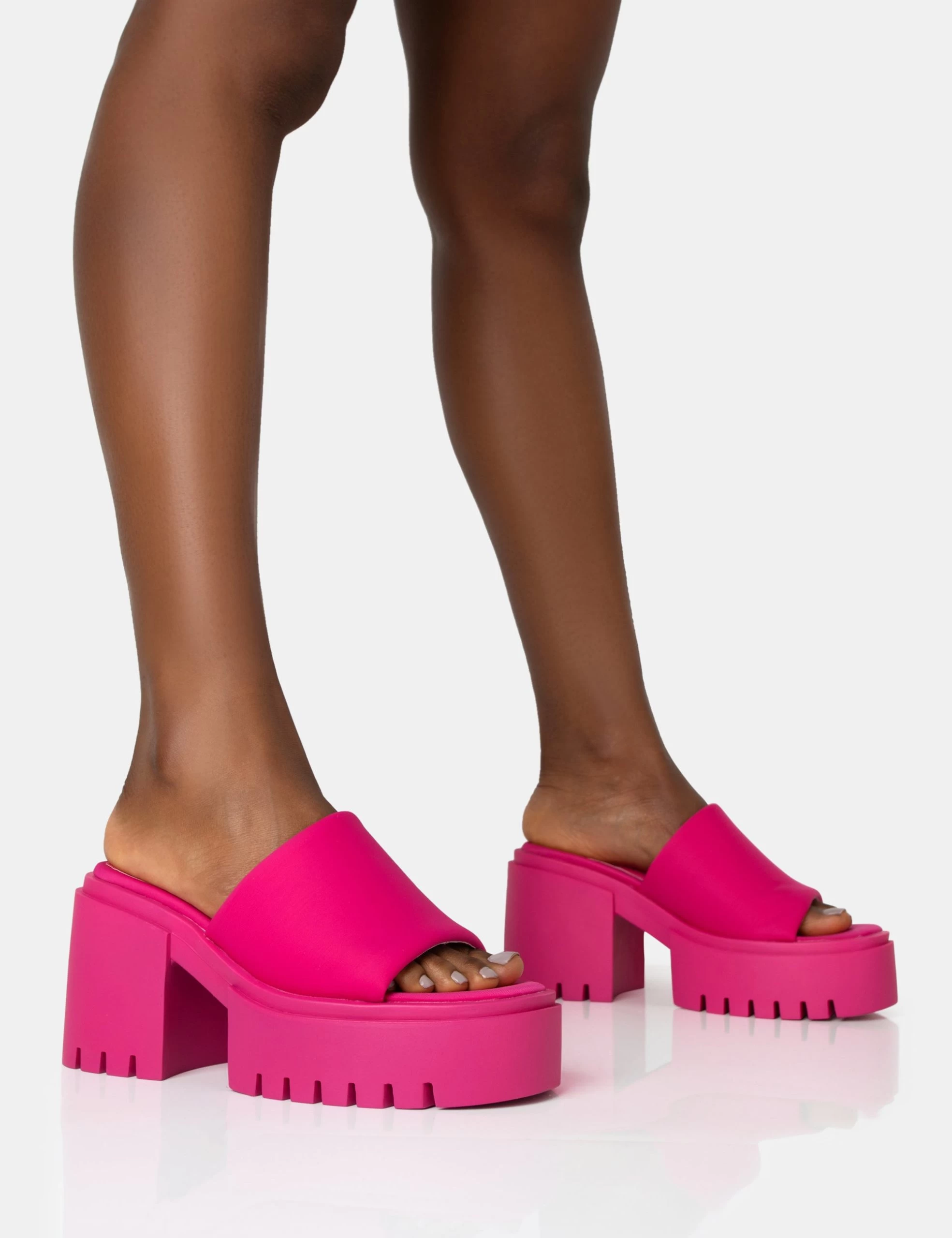 Sabeena Pink Chunky Mule Round Toe Mid Heel Sandals 3 Sabeena Pink Chunky Mule Round Toe Mid Heel Sandals