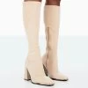 Caryn Taupe Faux Suede Knee High Block Heeled Boots -Chic Footwear Shop 31.08PDECOM0670
