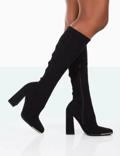 Caryn Black Faux Suede Knee High Block Heeled Boots 9 Caryn Black Faux Suede Knee High Block Heeled Boots -Chic Footwear Shop 31.08PDECOM0680