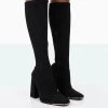 Caryn Black Faux Suede Knee High Block Heeled Boots -Chic Footwear Shop 31.08PDECOM0681