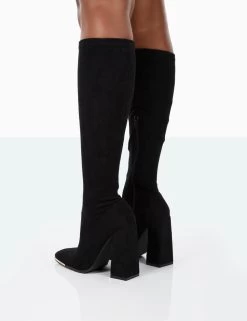 Caryn Black Faux Suede Knee High Block Heeled Boots 10 Caryn Black Faux Suede Knee High Block Heeled Boots -Chic Footwear Shop 31.08PDECOM0682