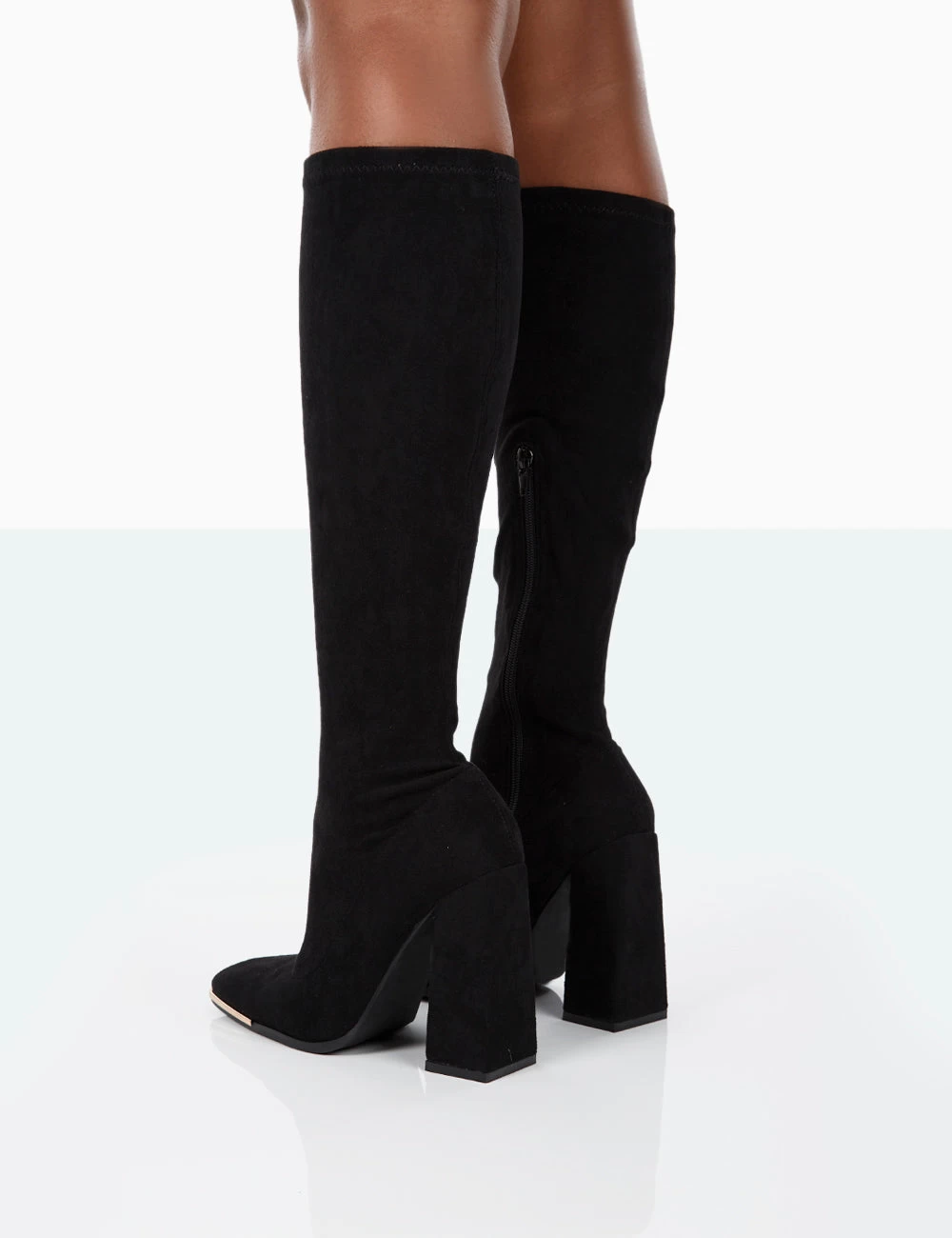 Caryn Black Faux Suede Knee High Block Heeled Boots 6 Caryn Black Faux Suede Knee High Block Heeled Boots - Image 4