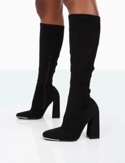 Caryn Black Faux Suede Knee High Block Heeled Boots 11 Caryn Black Faux Suede Knee High Block Heeled Boots -Chic Footwear Shop 31.08PDECOM0685