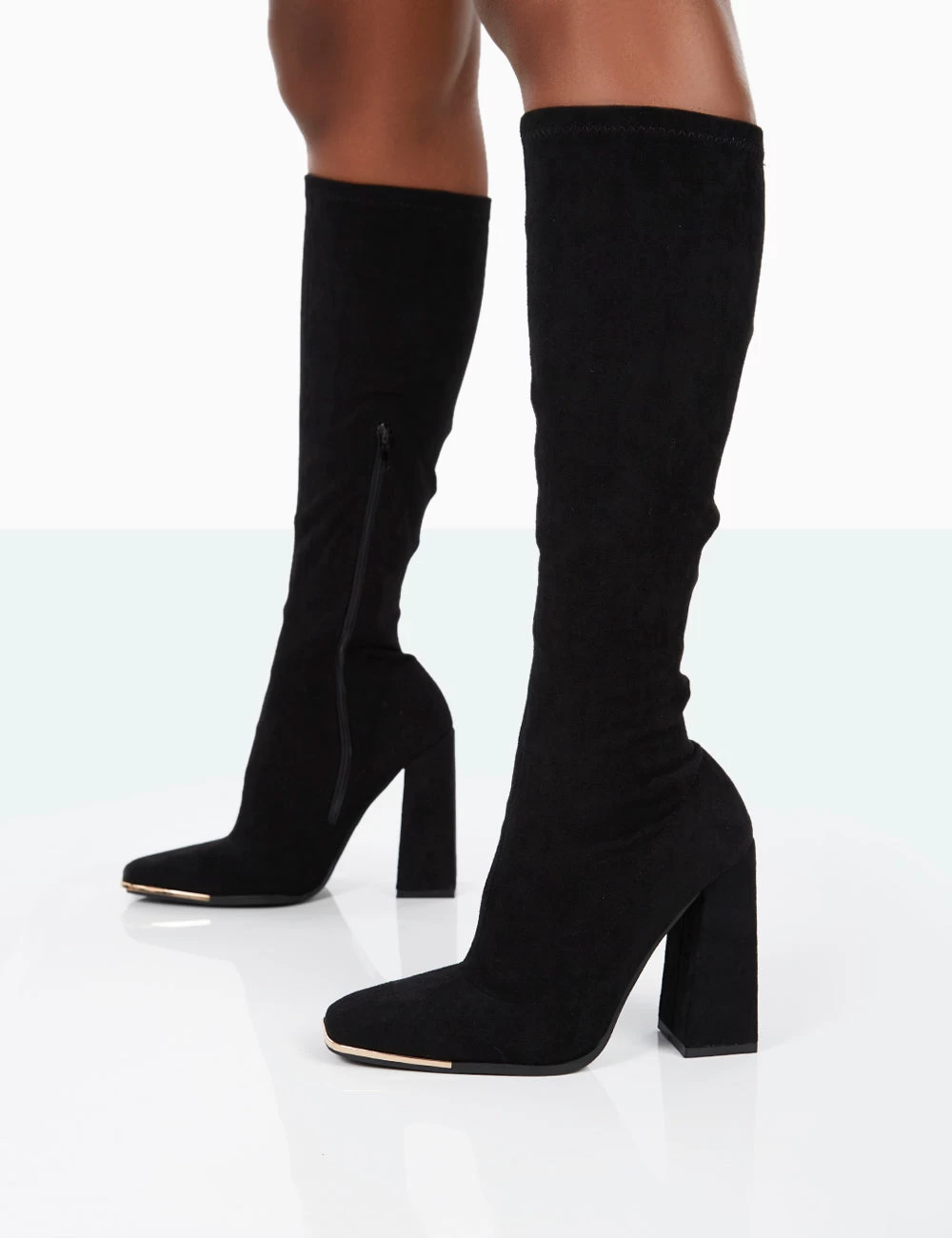 Caryn Black Faux Suede Knee High Block Heeled Boots 7 Caryn Black Faux Suede Knee High Block Heeled Boots - Image 5