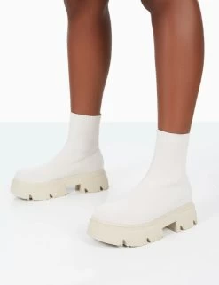 Nola Ecru Knit Platform Chunky Sole Ankle Boots -Chic Footwear Shop 31.08PDECOM0691