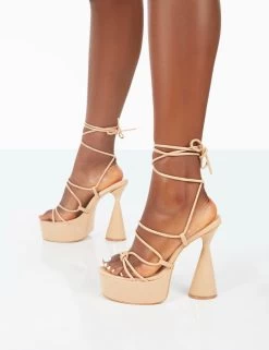 Giana Nude Pu Strappy Lace Up Block Heels 9 Giana Nude Pu Strappy Lace Up Block Heels -Chic Footwear Shop 31.08PDECOM0695