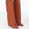 Echo Tan Grain Pu Pointed Toe Knee High Block Boots -Chic Footwear Shop 31.08PDECOM0707 5677541e 7180 4424 9c4b c4b34a7082b8