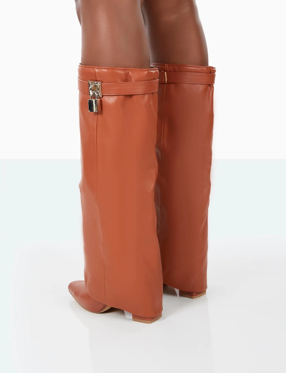 Echo Tan Grain Pu Pointed Toe Knee High Block Boots 5 Echo Tan Grain Pu Pointed Toe Knee High Block Boots - Image 3