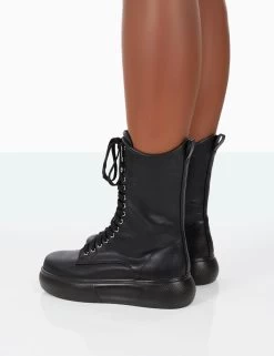 Travis Black Pu Lace Up Platform Chunky Sole Boots 10 Travis Black Pu Lace Up Platform Chunky Sole Boots -Chic Footwear Shop 31.08PDECOM0717