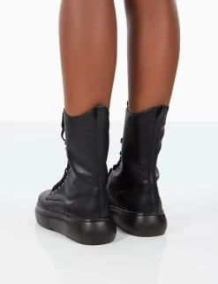 Travis Black Pu Lace Up Platform Chunky Sole Boots 11 Travis Black Pu Lace Up Platform Chunky Sole Boots -Chic Footwear Shop 31.08PDECOM0719