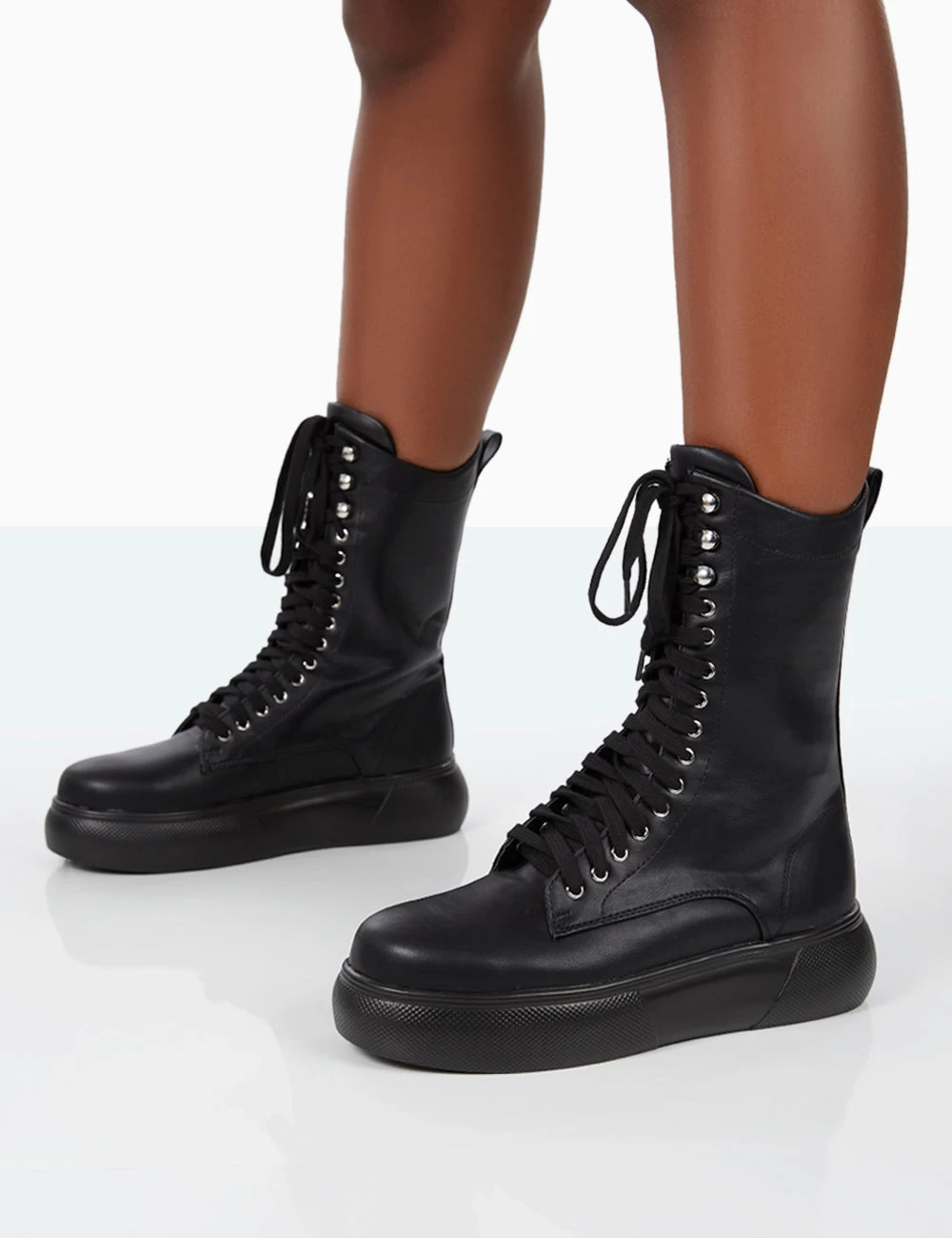 Travis Black Pu Lace Up Platform Chunky Sole Boots 5 Travis Black Pu Lace Up Platform Chunky Sole Boots - Image 3