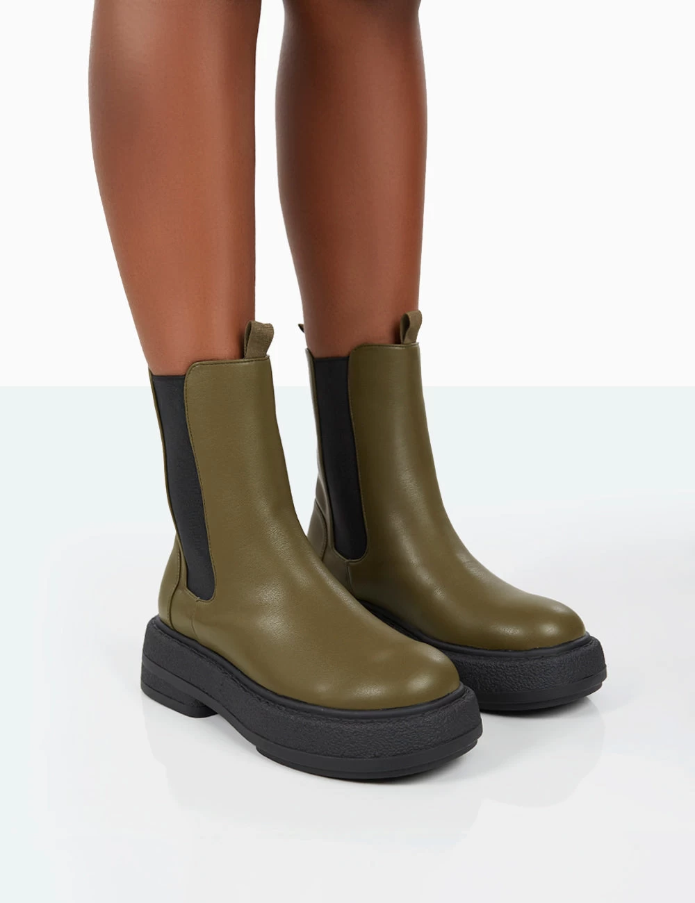 Barbie Dark Khaki Pu Platform Chunky Sole Chelsea Boots 4 Barbie Dark Khaki Pu Platform Chunky Sole Chelsea Boots - Image 2