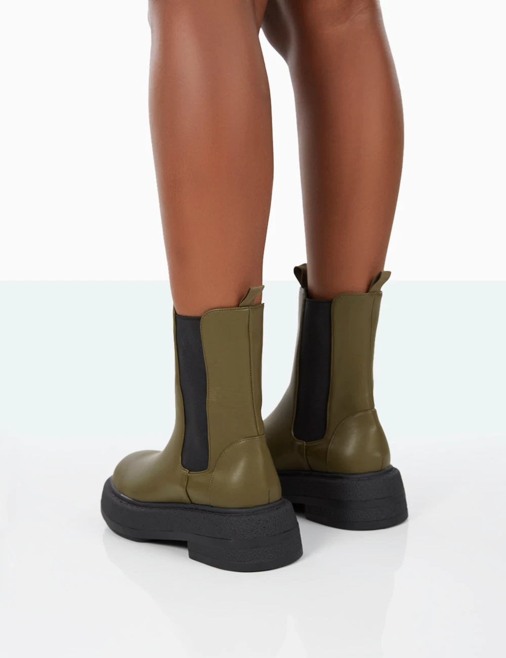 Barbie Dark Khaki Pu Platform Chunky Sole Chelsea Boots 6 Barbie Dark Khaki Pu Platform Chunky Sole Chelsea Boots - Image 4