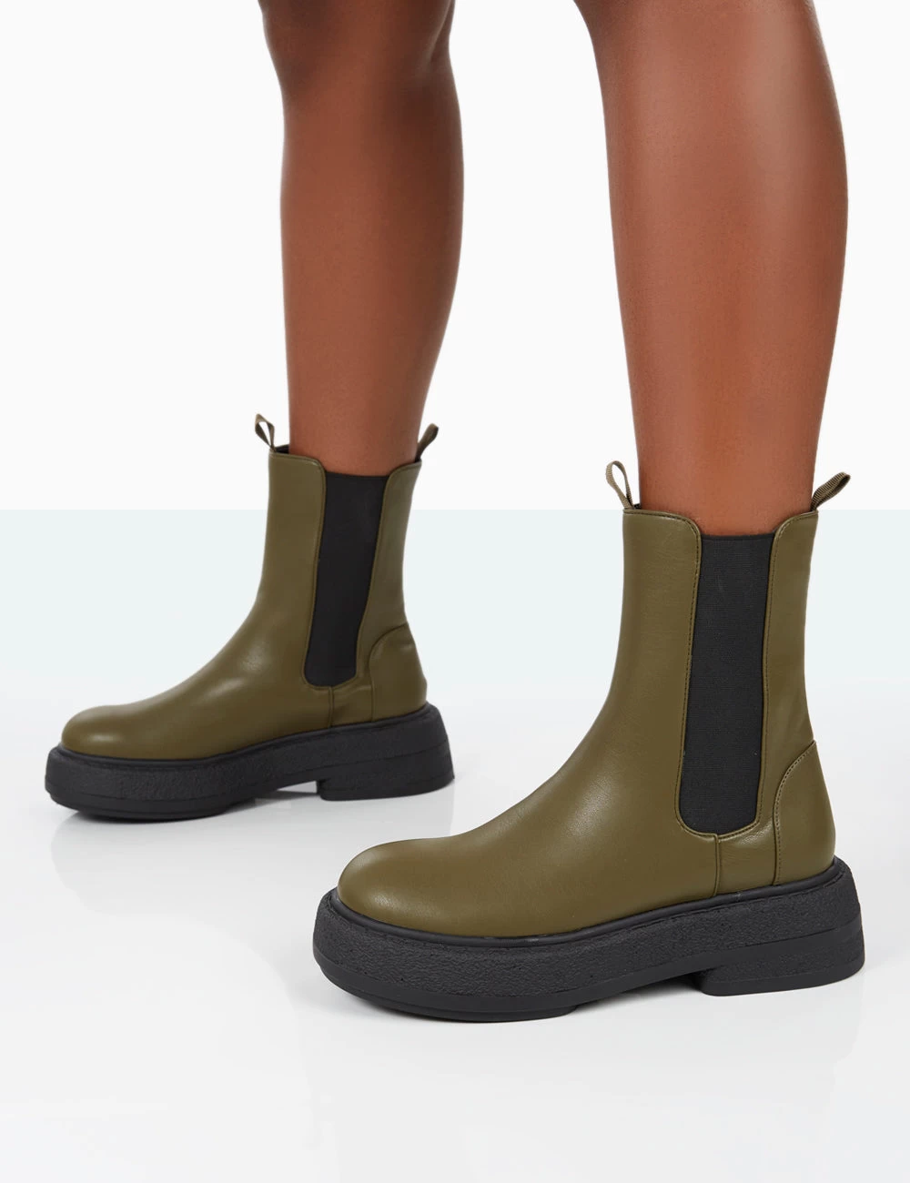 Barbie Dark Khaki Pu Platform Chunky Sole Chelsea Boots 7 Barbie Dark Khaki Pu Platform Chunky Sole Chelsea Boots - Image 5