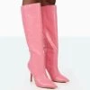 Best Believe Pink Croc Pointed Toe Heeled Stiletto Knee High Boots 1 Best Believe Pink Croc Pointed Toe Heeled Stiletto Knee High Boots -Chic Footwear Shop 31.08PDECOM0747