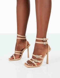 Lindsey Nude Pu Strappy Square Toe Stiletto Heels -Chic Footwear Shop 31.08PDECOM0781