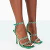 Tilly Green Satin Sparkly Diamante Strappy Square Toe Heels -Chic Footwear Shop 31.08PDECOM0792