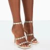 Tilly Off White Satin Sparkly Diamante Strappy Square Toe Heels -Chic Footwear Shop 31.08PDECOM0798