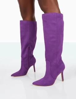 Best Believe Purple Faux Suede Pointed Toe Stiletto Heeled Knee High Boots -Chic Footwear Shop 31.08PDECOM0805