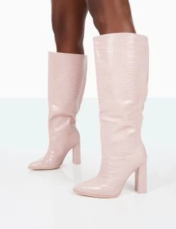 Posie Wide Fit Baby Pink Croc PU Knee High Block Heel Boots 9 Posie Wide Fit Baby Pink Croc PU Knee High Block Heel Boots -Chic Footwear Shop 31.08PDECOM0818 660fed75 8bfc 498b 9181 292ce4949ce2