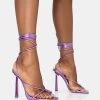 Lacey Purple Metallic Square Toe Strappy Lace Up Stiletto Heels -Chic Footwear Shop 32