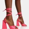 Mojito Coral Patent Lace Up Pyramid Block Heels -Chic Footwear Shop 3IMG 1190copy