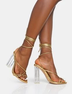 Clara Metallic Gold Pu Strappy Lace Up Round Toe Clear Perspex Heels 9 Clara Metallic Gold Pu Strappy Lace Up Round Toe Clear Perspex Heels -Chic Footwear Shop 3 0c5b74f2 2f81 402f bc02 231c03162a01