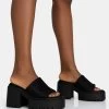 Sabeena Black Chunky Mule Round Toe Mid Heel Sandals