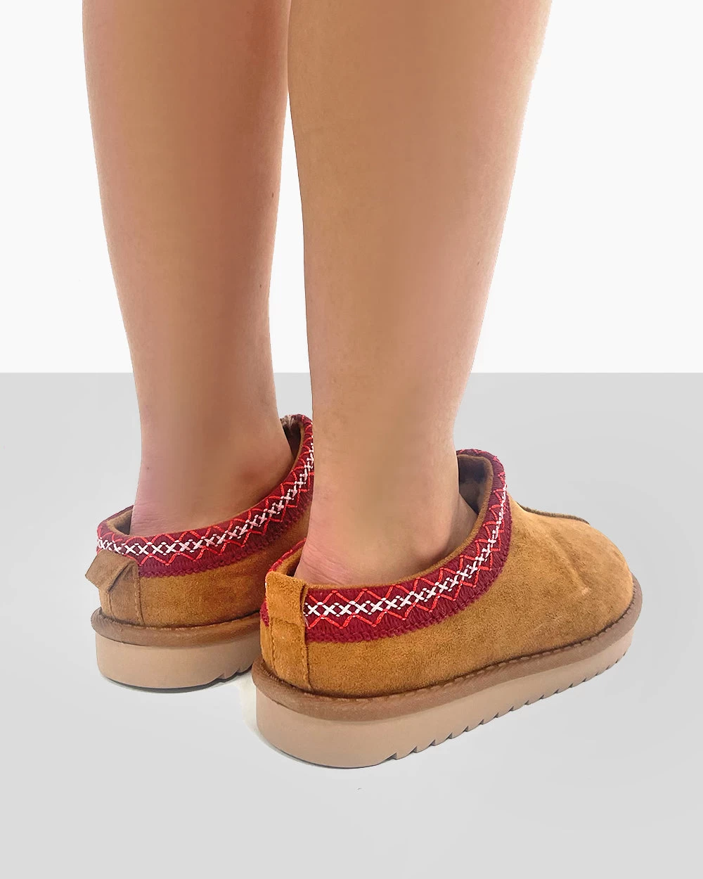 Tamsin Tan Brown Faux Suede Red Embroidered Slipper Boots 5 Tamsin Tan Brown Faux Suede Red Embroidered Slipper Boots - Image 3