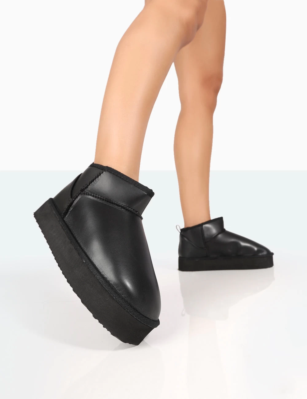 Shorty Black PU Ultra Mini Chunky Ankle Boots 4 Shorty Black PU Ultra Mini Chunky Ankle Boots - Image 2