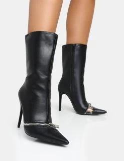 Pitstop Black Pu Zip Detail Pointed Toe Stiletto Heel Ankle Boots -Chic Footwear Shop 4 ce8ca268 295a 4ba4 80bb fbff05db12bb
