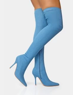 Jodie Blue Denim Seam Detail Pointed Toe Stiletto Thigh High Boots 9 Jodie Blue Denim Seam Detail Pointed Toe Stiletto Thigh High Boots -Chic Footwear Shop 6 21d31b60 4c3d 4daf 9441 2d71ae2a2ba3