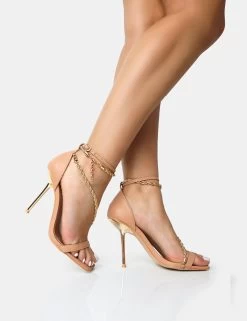 Loyal Nude PU Chain Detail Square Toe Gold Stiletto Heels -Chic Footwear Shop 6 e4ea8df4 8d0a 4323 a367 c050be9dddcc