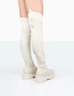 New-Me Ecru Pu And Knit Over The Knee Chunky Sole Sock Fit Boots -Chic Footwear Shop 771A0003 a7ddc872 3685 494f bd64 e08ff28c6f8d