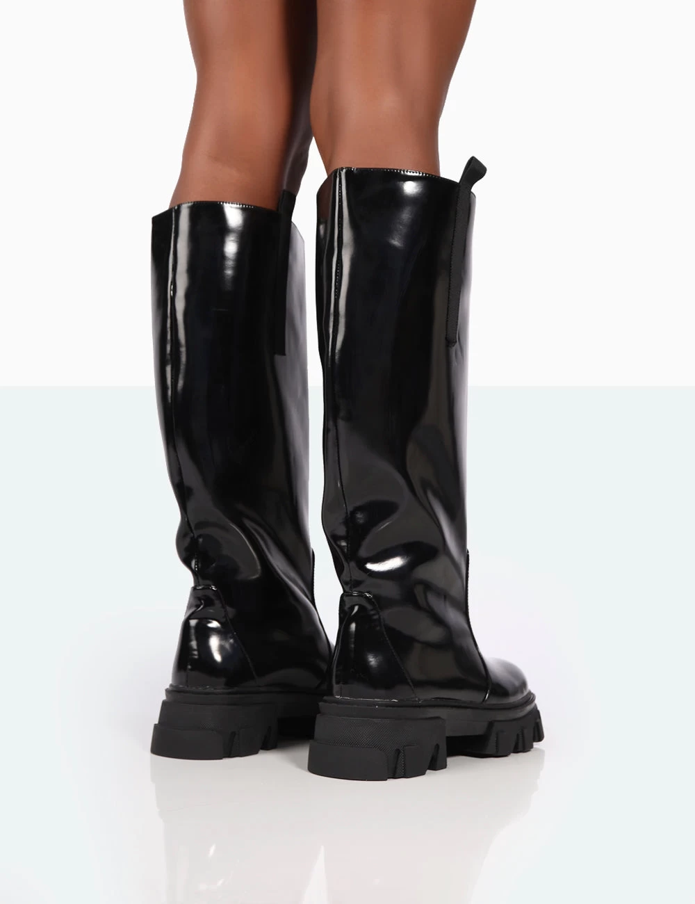 Genius Wide Fit Black Box Patent Knee High Chunky Sole Boots 6 Genius Wide Fit Black Box Patent Knee High Chunky Sole Boots - Image 4