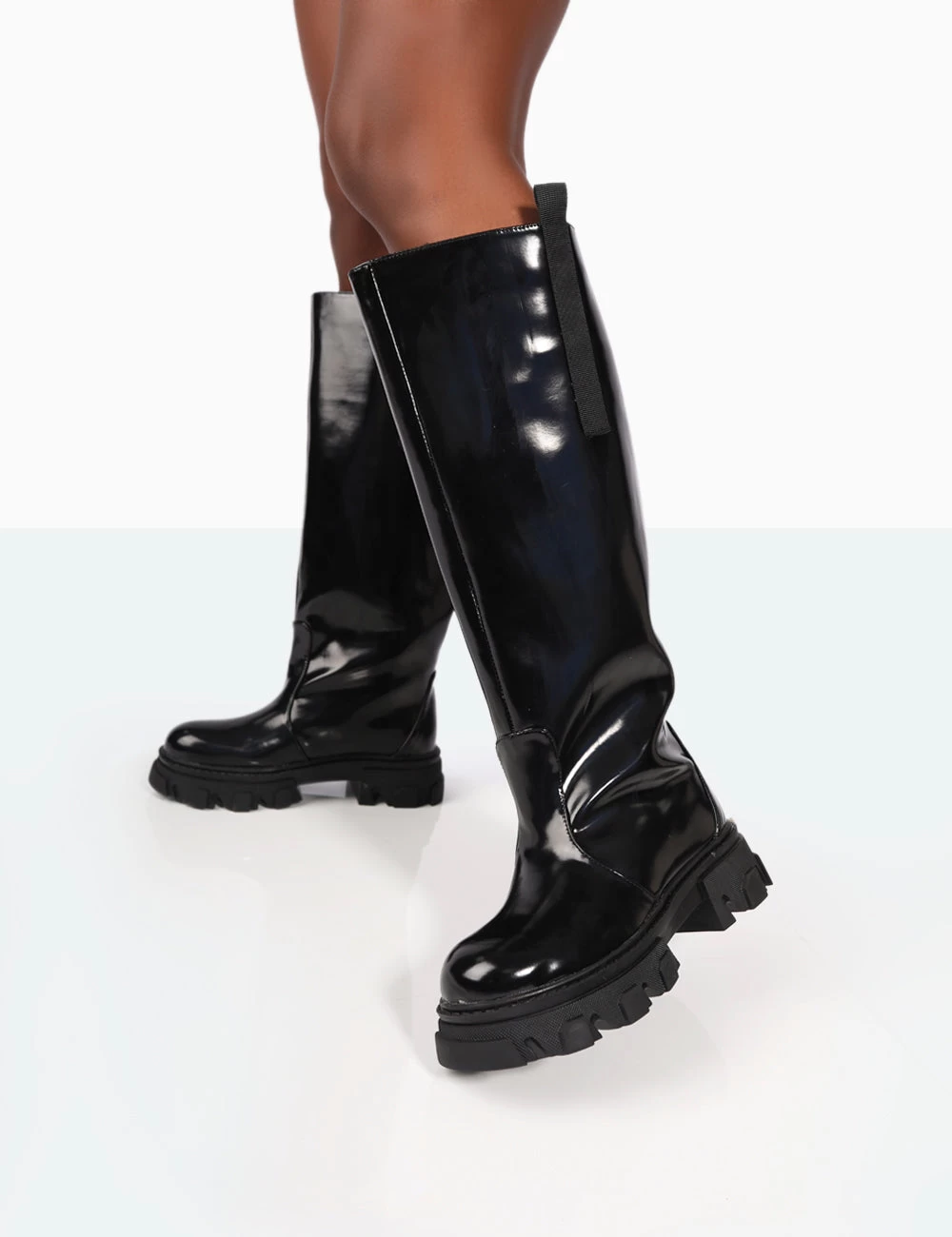 Genius Wide Fit Black Box Patent Knee High Chunky Sole Boots 5 Genius Wide Fit Black Box Patent Knee High Chunky Sole Boots - Image 3